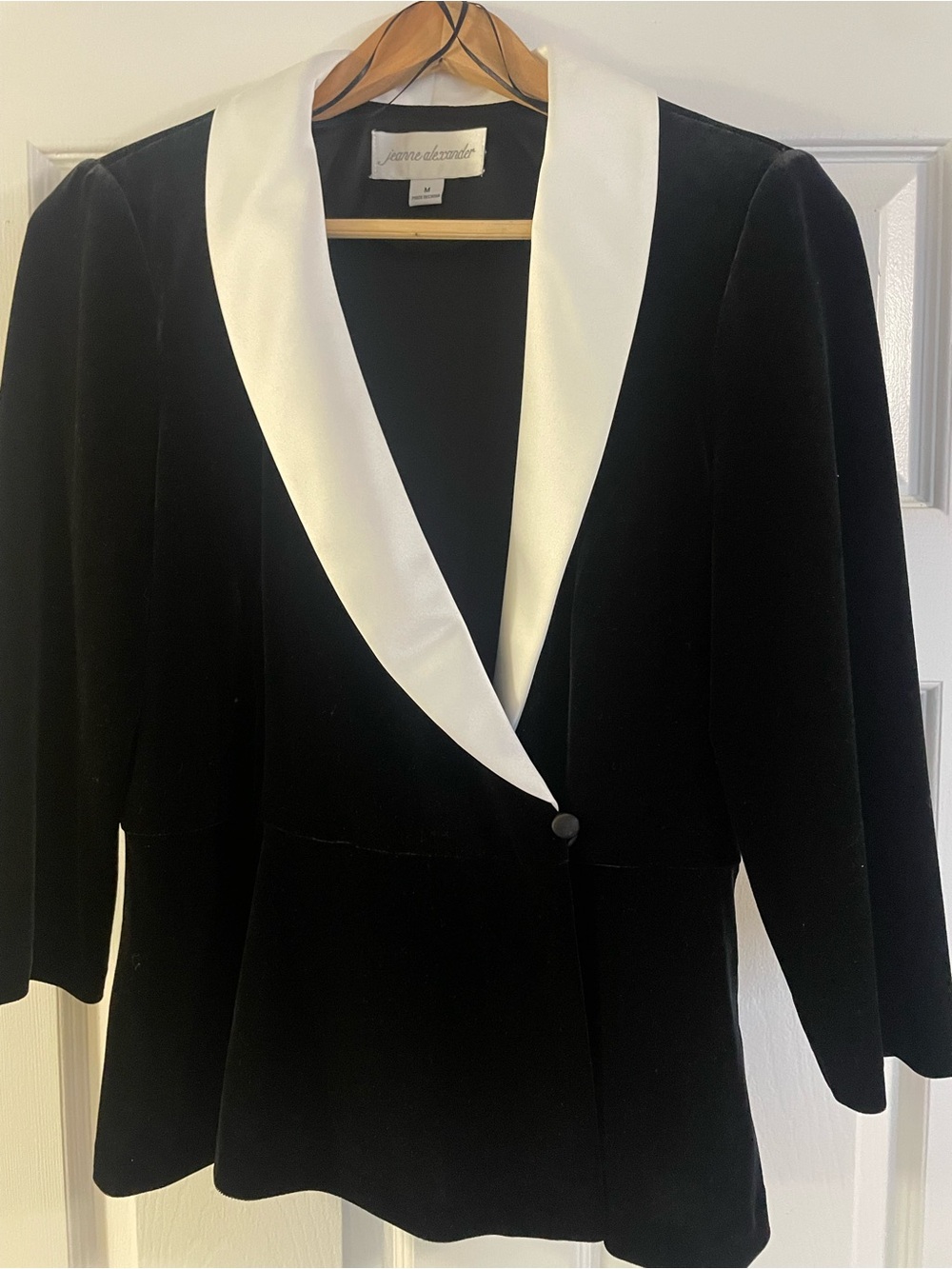 Black Velvet Blazer with White Satin Collar - Jeanne Alexander